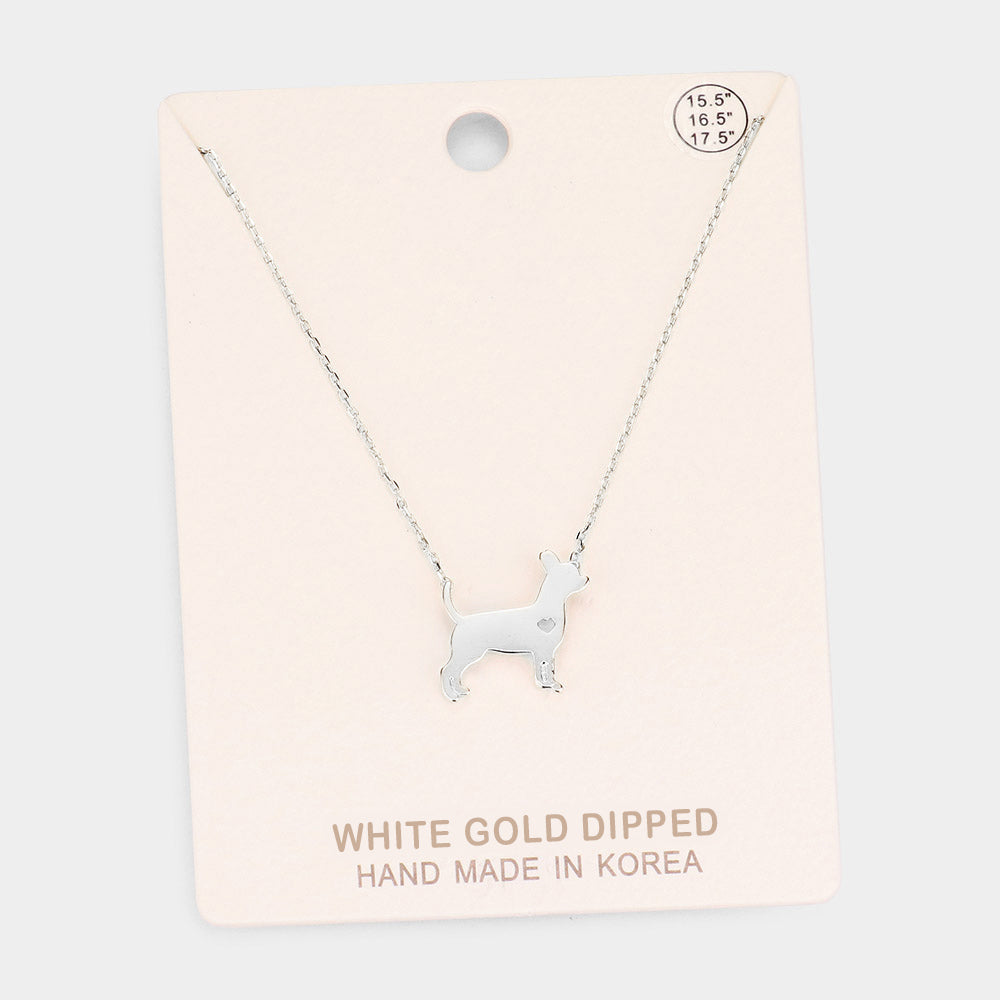 Madeline Love Rhodium White Gold Dipped French Boston Terrier Dog Heart Pendant Necklace - Necklaces