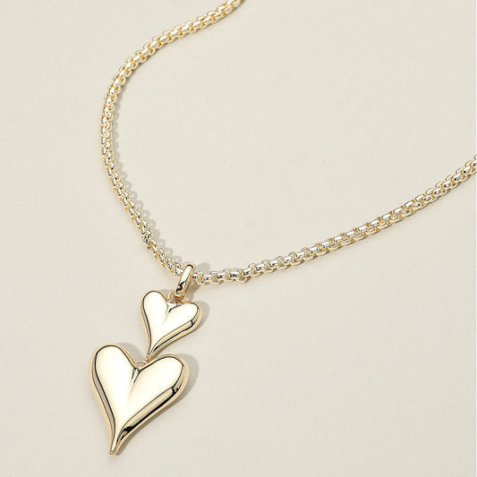 Madeline Love Gold 14K Gold Plated Double Heart Drop Pendant Necklace - Necklaces