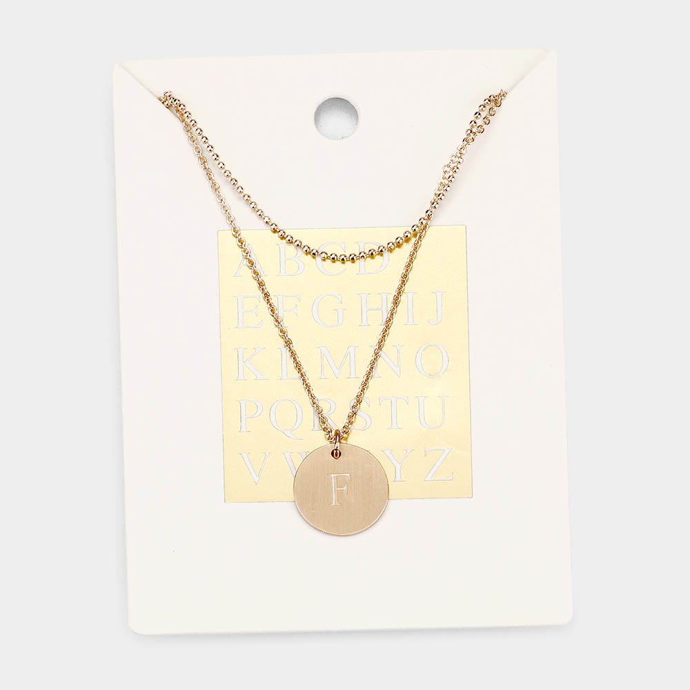 Madeline Love Gold -F- Initial Monogram Round Metal Pendant Necklace - Necklaces