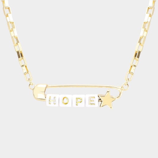 Madeline Love White HOPE Metal Safety Pin Message Pendant Necklace - Necklaces