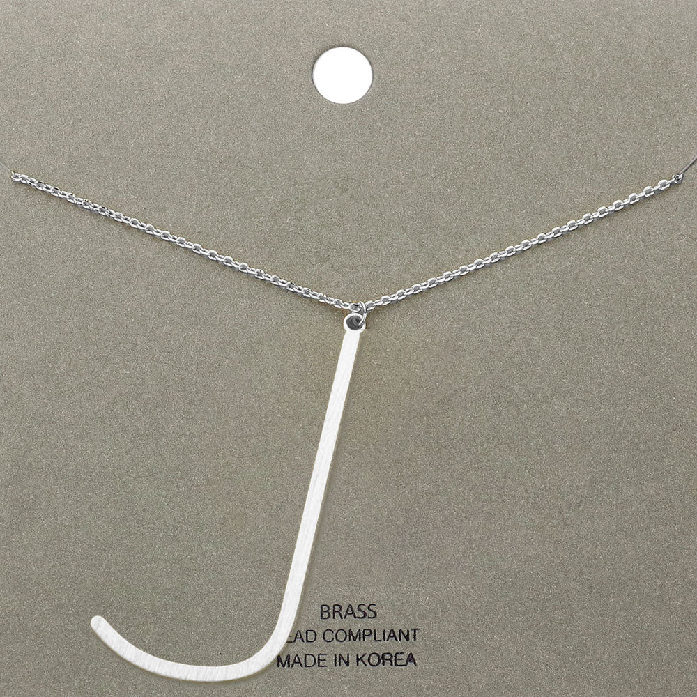 Madeline Love Rhodium, ~J~ -j- Brass Initial Monogram Metal Pendant Necklace - Necklaces