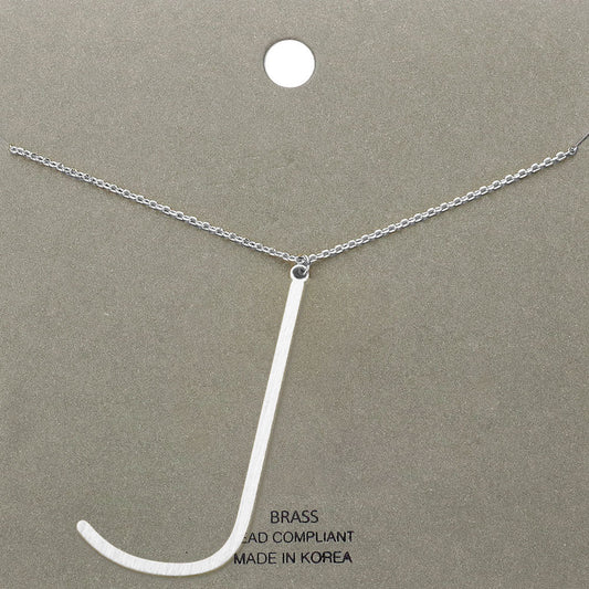 Madeline Love Rhodium, ~J~ -j- Brass Initial Monogram Metal Pendant Necklace - Necklaces