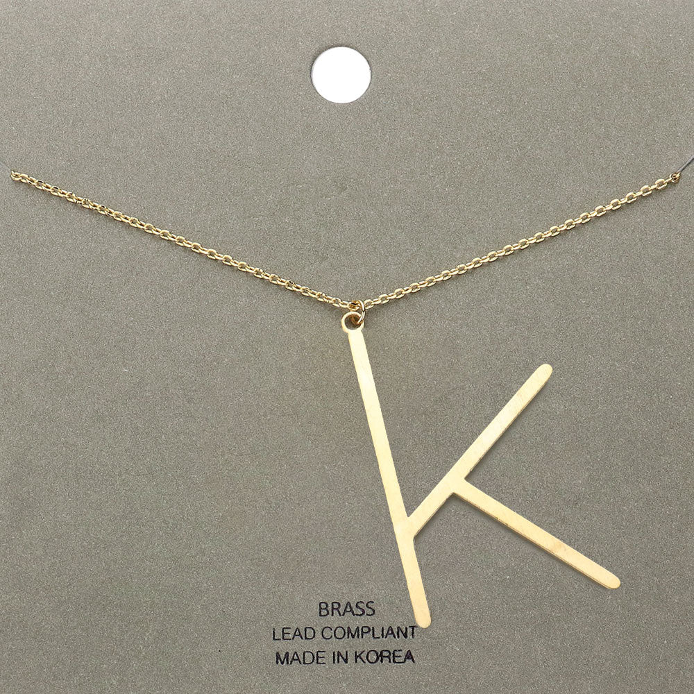 Madeline Love Gold, ~K~ -k- Brass Initial Monogram Metal Pendant Necklace - Necklaces