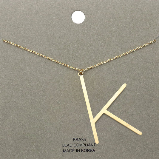 Madeline Love Gold, ~K~ -k- Brass Initial Monogram Metal Pendant Necklace - Necklaces