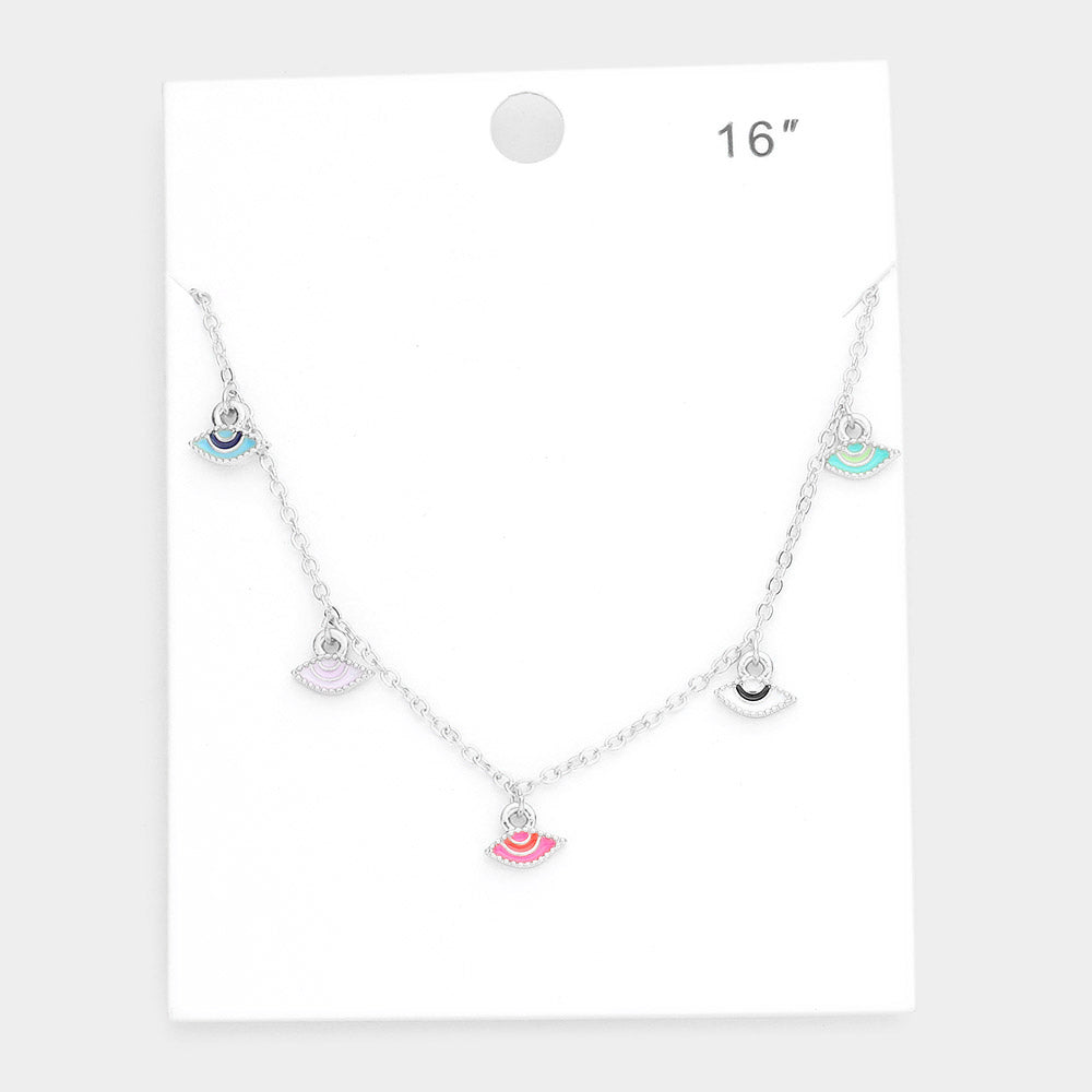Madeline Love Rhodium Enamel Evil Eye Pendant Station Necklace - Necklaces