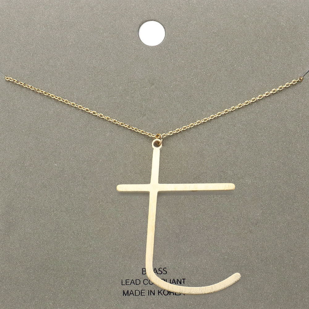 Madeline Love Gold, ~T~ -t- Brass Initial Monogram Metal Pendant Necklace - Necklaces