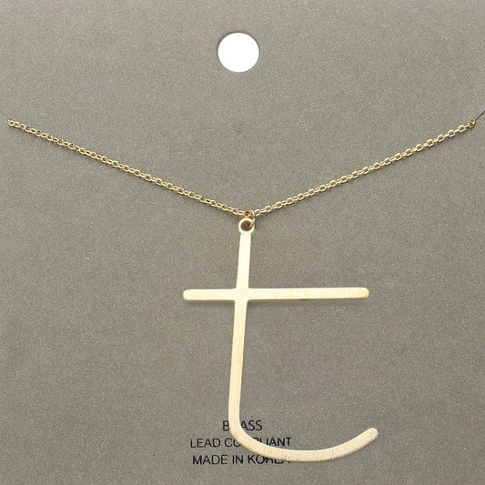 Madeline Love Gold, ~T~ -t- Brass Initial Monogram Metal Pendant Necklace - Necklaces