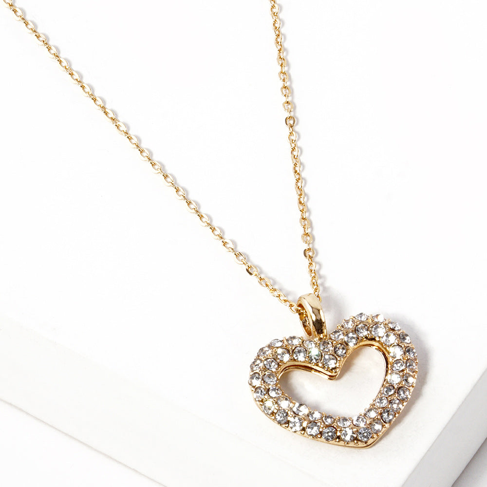 Madeline Love Gold Stone Paved Open Heart Pendant Necklace - Jewelry