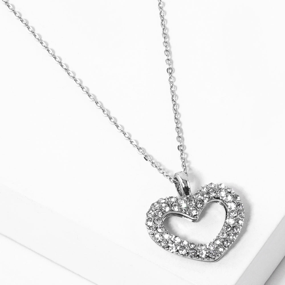 Madeline Love Rhodium Stone Paved Open Heart Pendant Necklace - Jewelry
