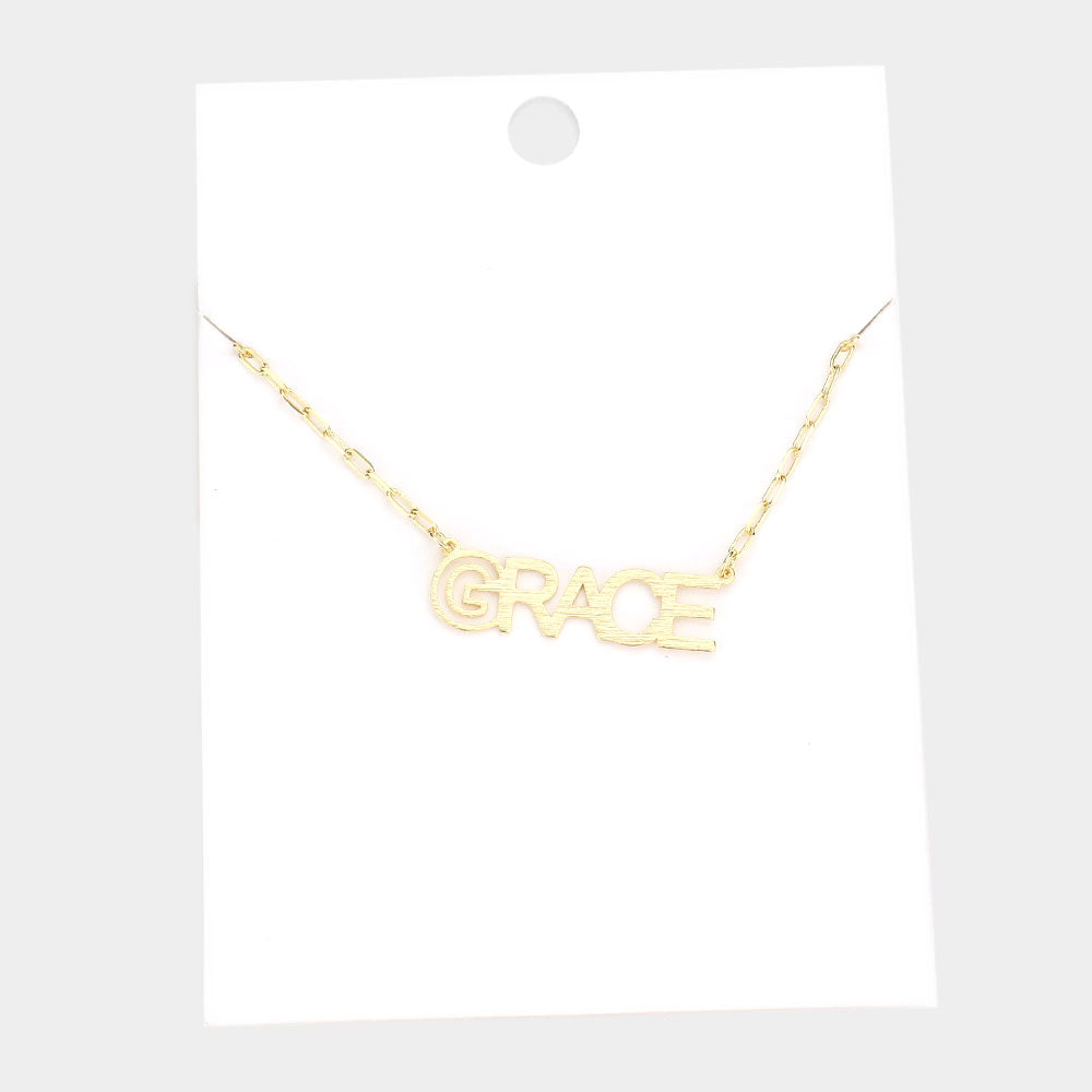 Madeline Love Gold GRACE Brass Metal Message Pendant Necklace - Necklaces