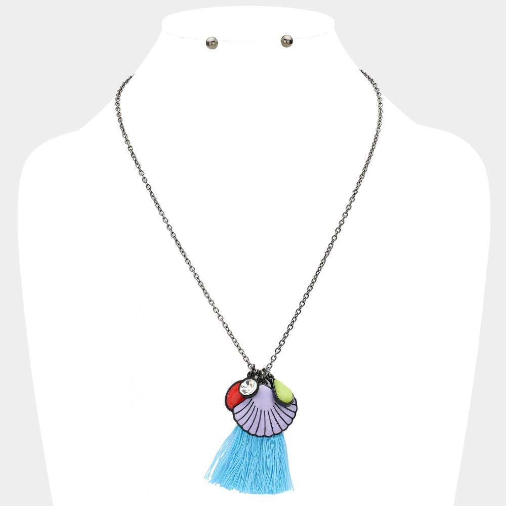 Madeline Love Black, Blue, Multi Shell Tassel Pendant Necklace - Necklaces