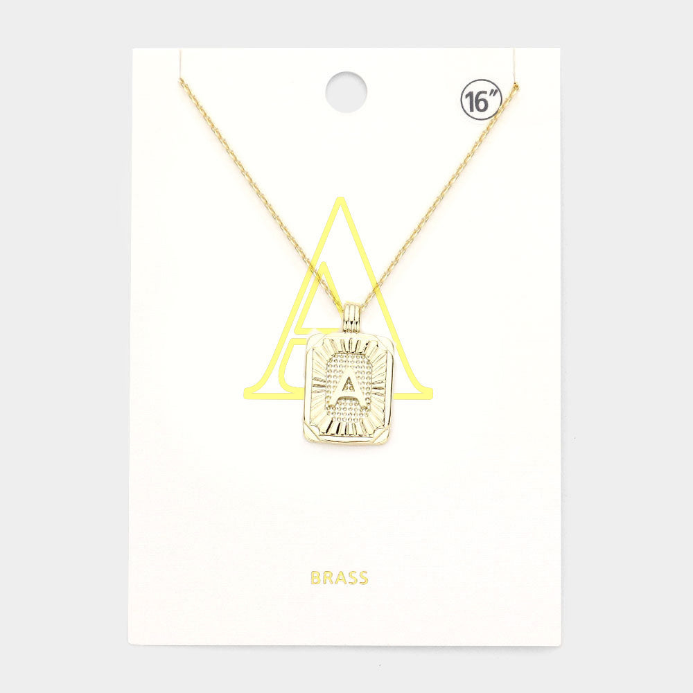 Madeline Love Gold -A- Brass Metal Rectangle Initial Monogram Pendant Necklace - Necklaces