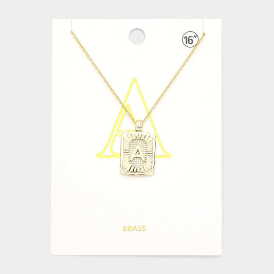 Madeline Love Gold -A- Brass Metal Rectangle Initial Monogram Pendant Necklace - Necklaces