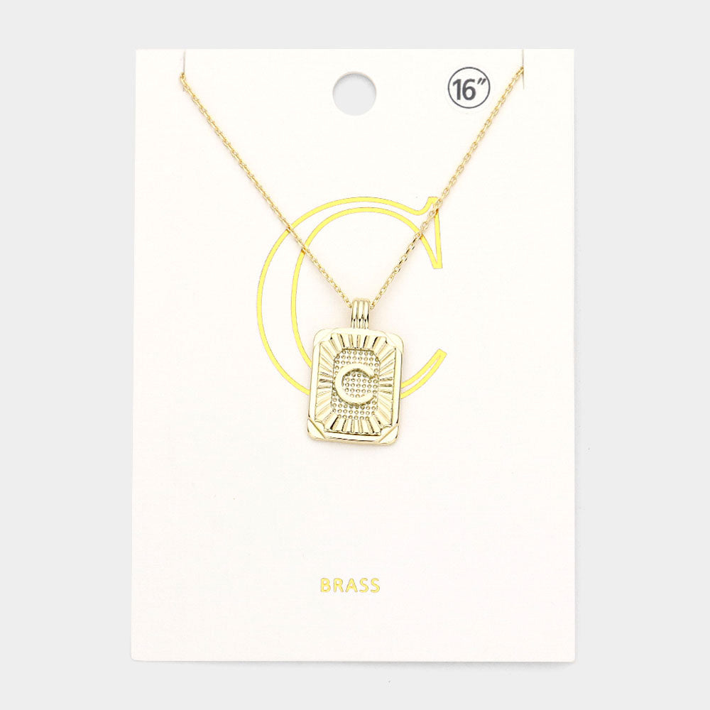 Madeline Love Gold -C- Brass Metal Rectangle Initial Monogram Pendant Necklace - Necklaces