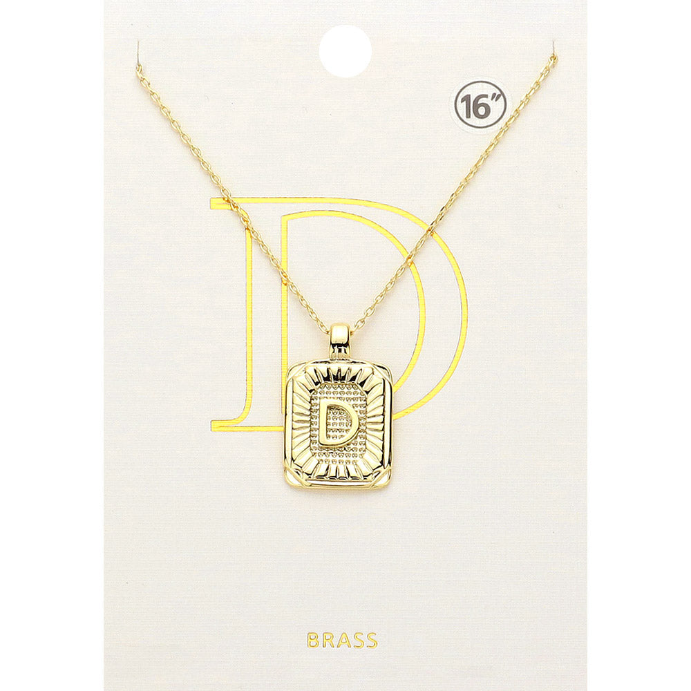 Madeline Love Gold -D- Brass Metal Rectangle Initial Monogram Pendant Necklace - Necklaces