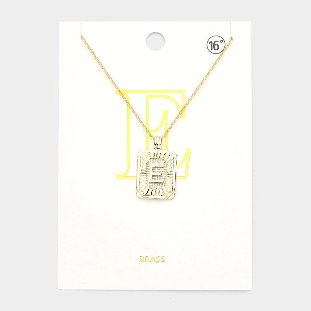 Madeline Love Gold -E- Brass Metal Rectangle Initial Monogram Pendant Necklace - Necklaces