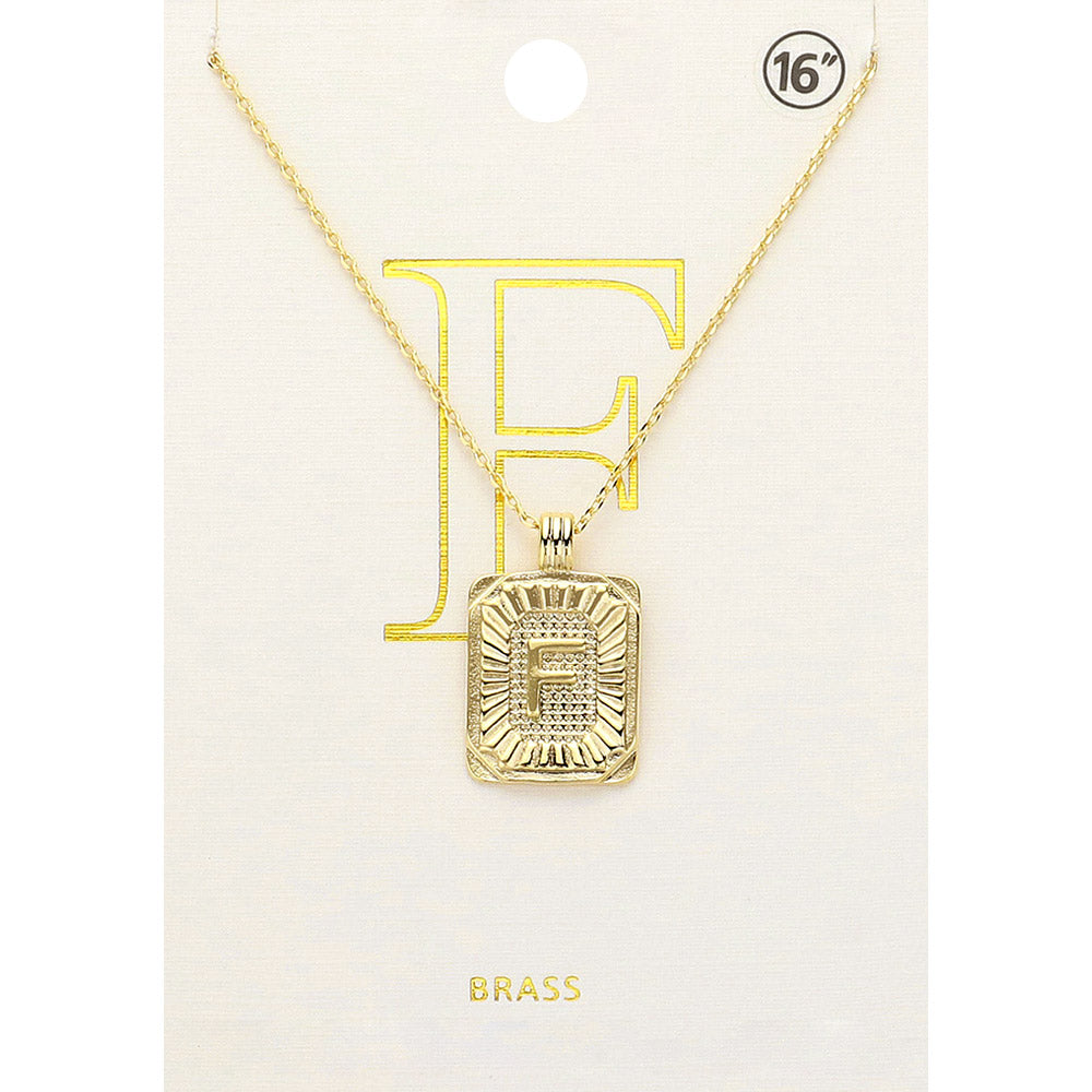 Madeline Love Gold -F- Brass Metal Rectangle Initial Monogram Pendant Necklace - Necklaces