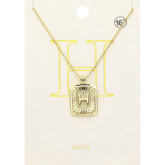 Madeline Love Gold -H- Brass Metal Rectangle Initial Monogram Pendant Necklace - Necklaces