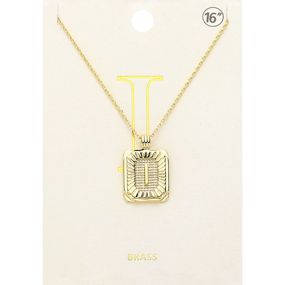 Madeline Love Gold -I- Brass Metal Rectangle Initial Monogram Pendant Necklace - Necklaces