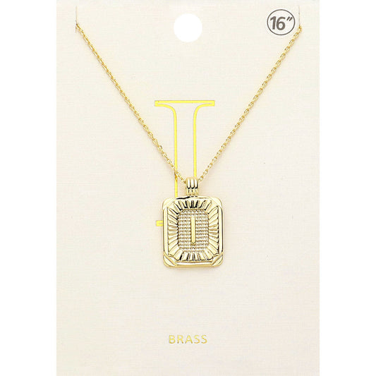 Madeline Love Gold -I- Brass Metal Rectangle Initial Monogram Pendant Necklace - Necklaces