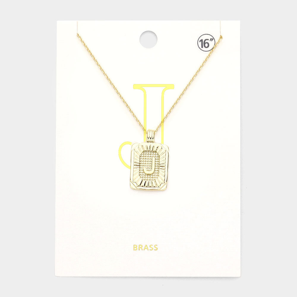 Madeline Love Gold -J- Brass Metal Rectangle Initial Monogram Pendant Necklace - Necklaces