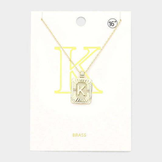 Madeline Love Gold -K- Brass Metal Rectangle Initial Monogram Pendant Necklace - Necklaces