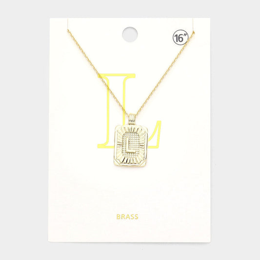 Madeline Love Gold -L- Brass Metal Rectangle Initial Monogram Pendant Necklace - Necklaces
