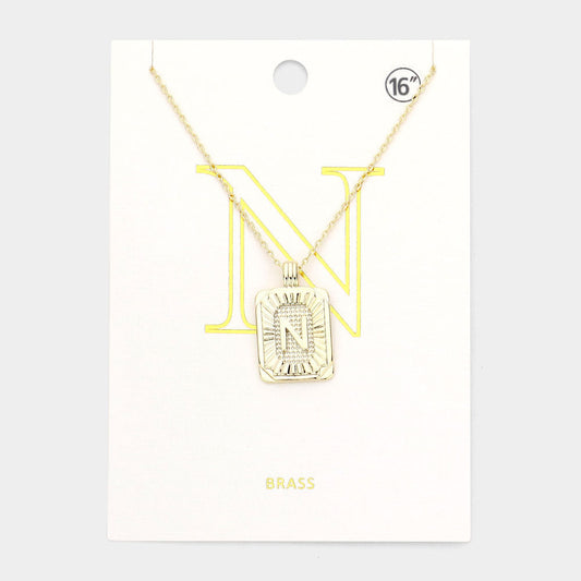 Madeline Love Gold -N- Brass Metal Rectangle Initial Monogram Pendant Necklace - Necklaces