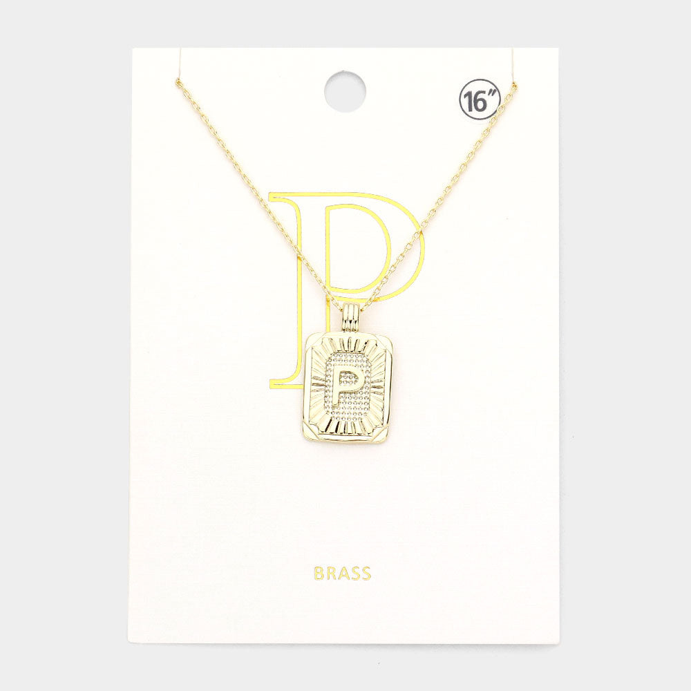 Madeline Love Gold -P- Brass Metal Rectangle Initial Monogram Pendant Necklace - Necklaces