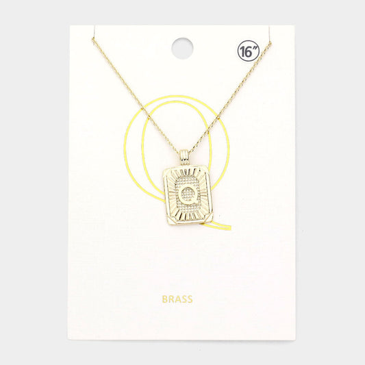 Madeline Love Gold -Q- Brass Metal Rectangle Initial Monogram Pendant Necklace - Necklaces