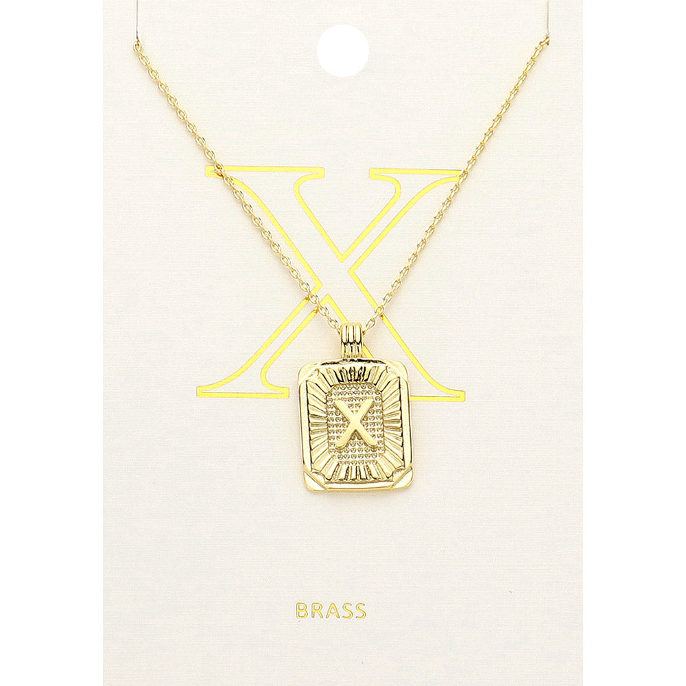 Madeline Love Gold -X- Brass Metal Rectangle Initial Monogram Pendant Necklace - Necklaces