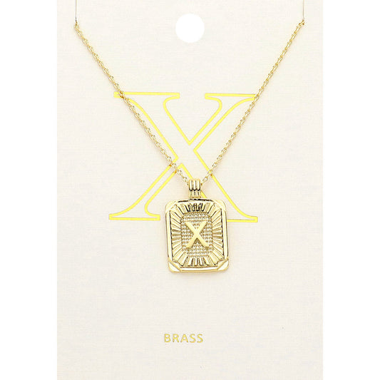 Madeline Love Gold -X- Brass Metal Rectangle Initial Monogram Pendant Necklace - Necklaces