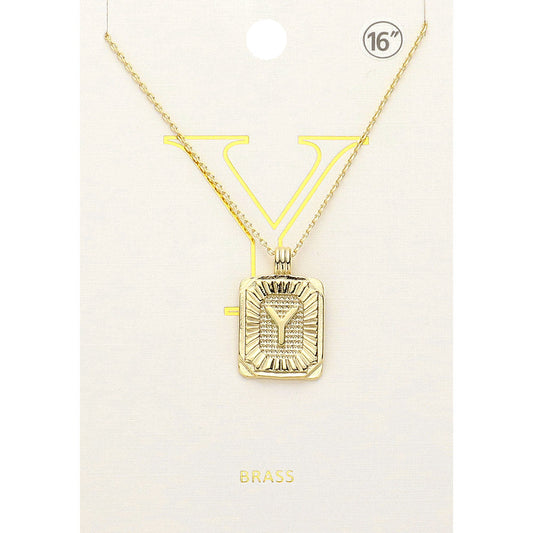 Madeline Love Gold -Y- Brass Metal Rectangle Initial Monogram Pendant Necklace - Necklaces