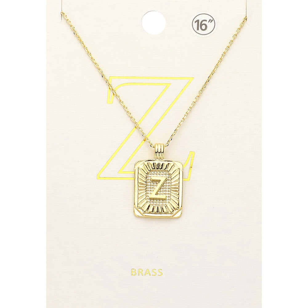 Madeline Love Gold -Z- Brass Metal Rectangle Initial Monogram Pendant Necklace - Necklaces