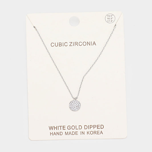Madeline Love Clear, Rhodium White Gold Dipped CZ Pave Pendant Necklace - Jewelry