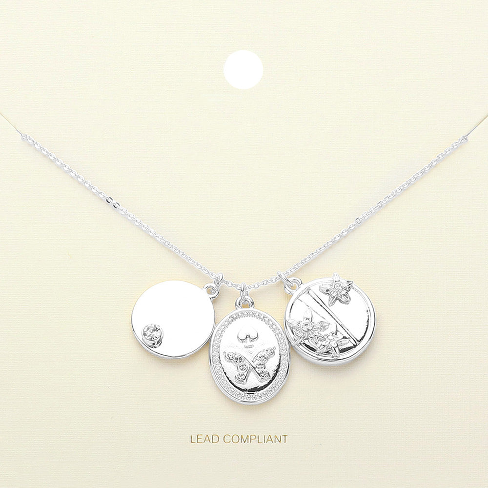 Madeline Love Rhodium Stone Paved Butterfly Flower Pointed Disc Charm Pendant Necklace - Jewelry