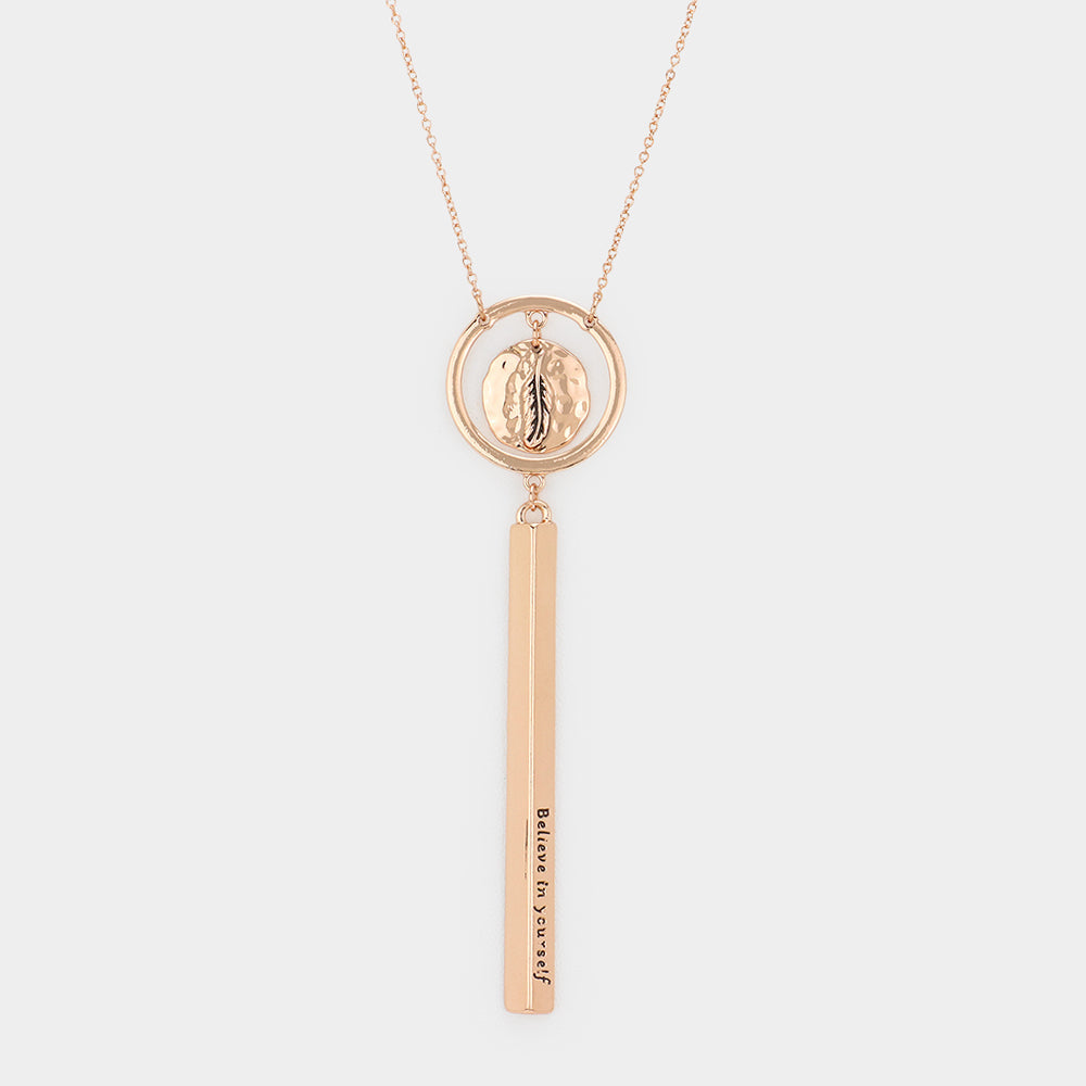 Madeline Love Rose Gold Believe in yourself Message Bar Leaf Pendant Necklace - Jewelry