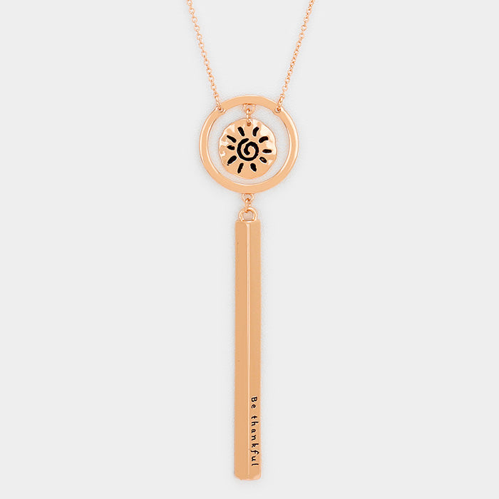 Madeline Love Rose Gold Be thankful _ Patterned Sun Necklace - Jewelry