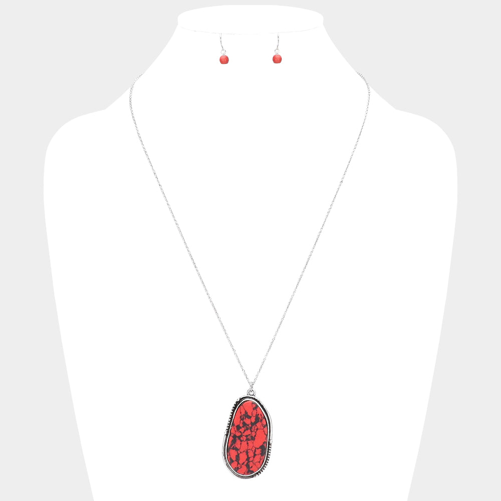 Madeline Love Red Abstract Natural Stone Pendant Necklace - Necklaces