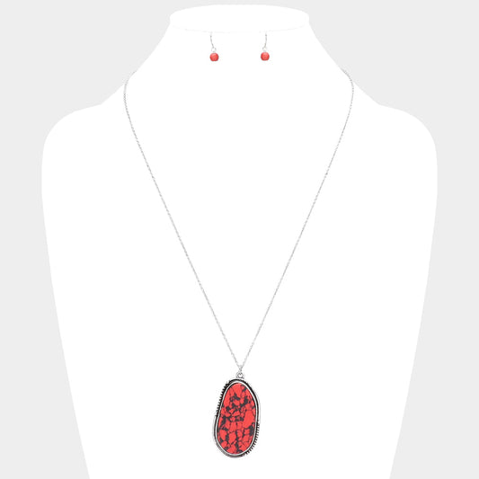 Madeline Love Red Abstract Natural Stone Pendant Necklace - Necklaces
