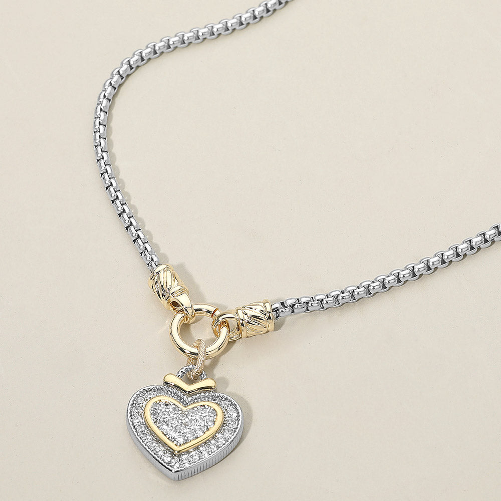 Madeline Love Two Tone 14K Gold Plated Two Tone CZ Stone Paved Heart Pendant Necklace