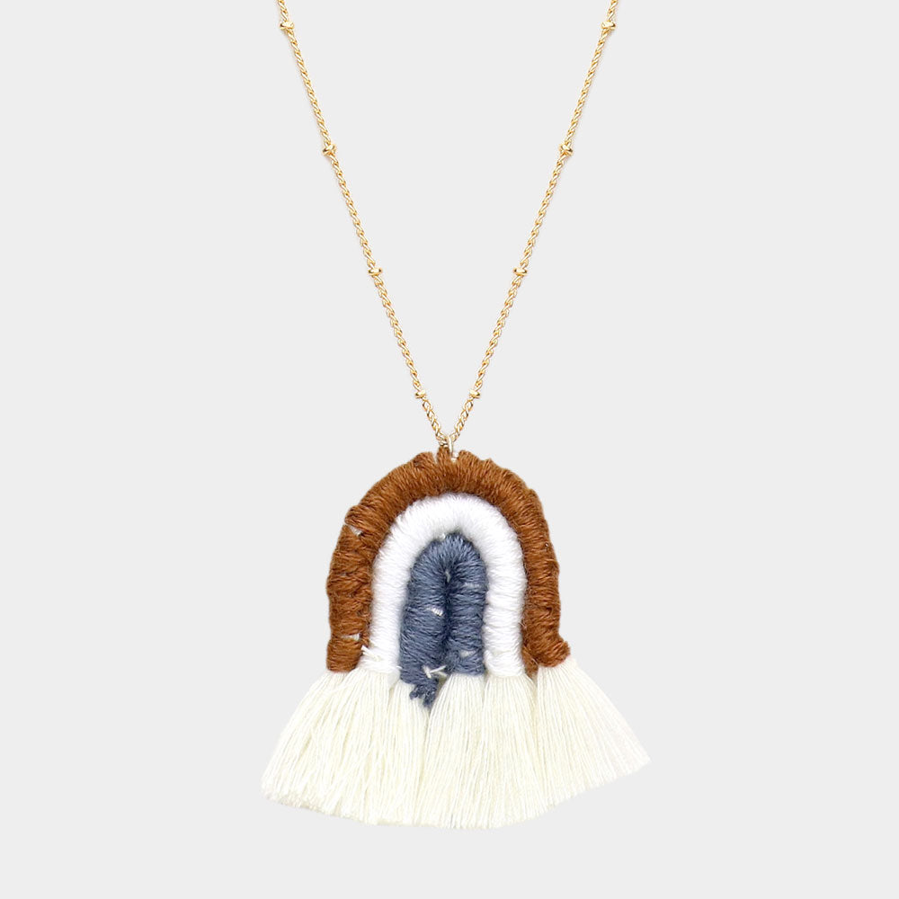 Madeline Love Brown Thread Wrapped Pointed Tassel Pendant Long Necklace - Necklaces