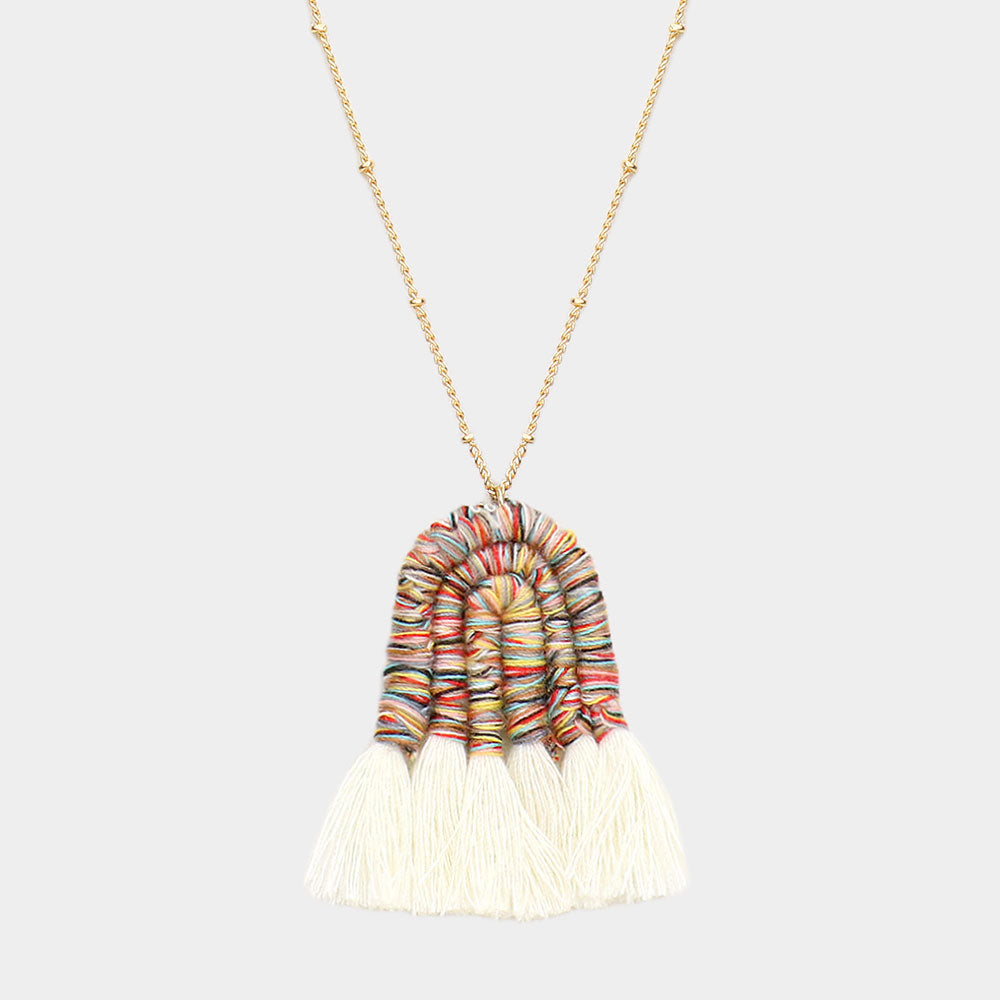 Madeline Love Multi Thread Wrapped Pointed Tassel Pendant Long Necklace - Necklaces