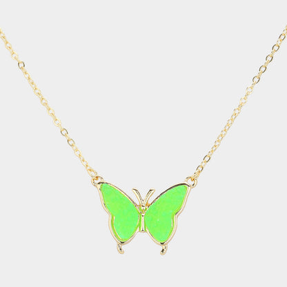 Madeline Love Green, Neon Butterfly Druzy Pendant Necklace - Jewelry