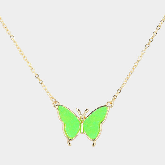 Madeline Love Green, Neon Butterfly Druzy Pendant Necklace - Jewelry