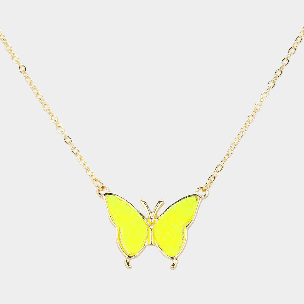 Madeline Love Neon, Yellow Butterfly Druzy Pendant Necklace - Jewelry