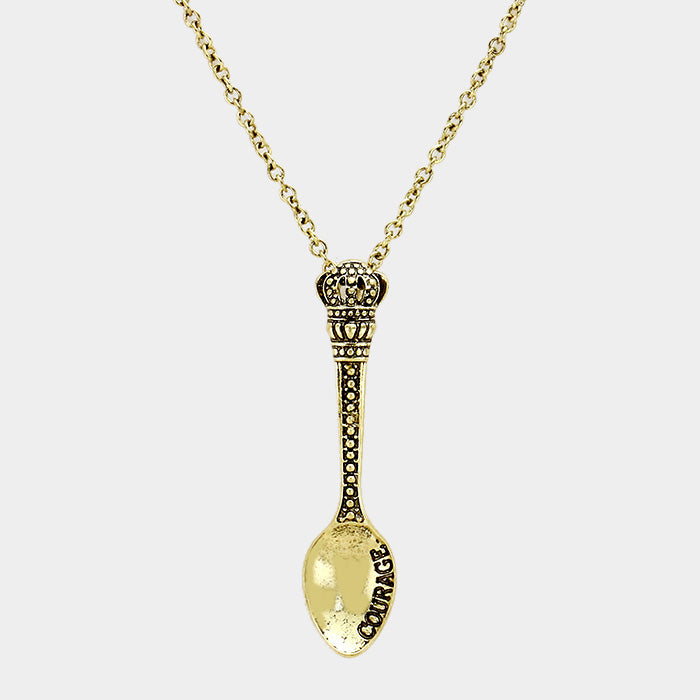 Madeline Love Gold Burnished COURAGE _ Classic Pattern Spoon Pendant Necklace - Necklaces