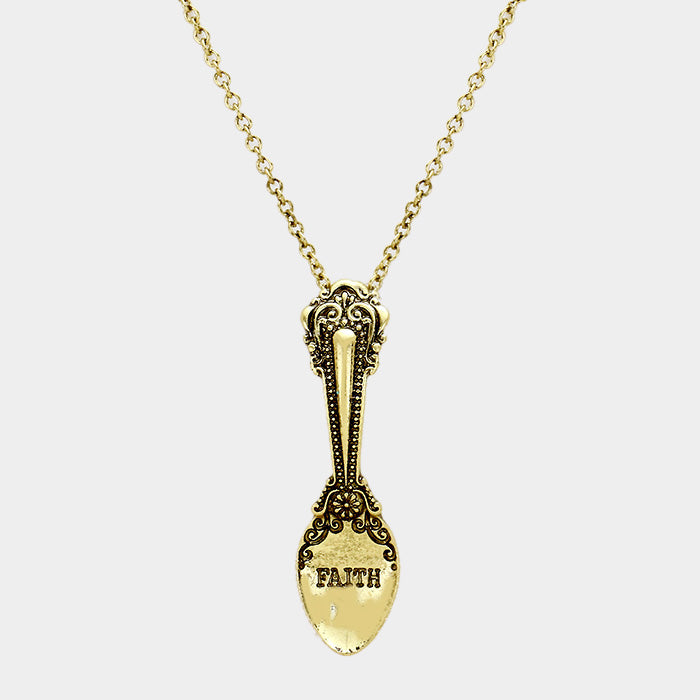 Madeline Love Gold Burnished FAITH _ Classic Pattern Spoon Pendant Necklace - Necklaces