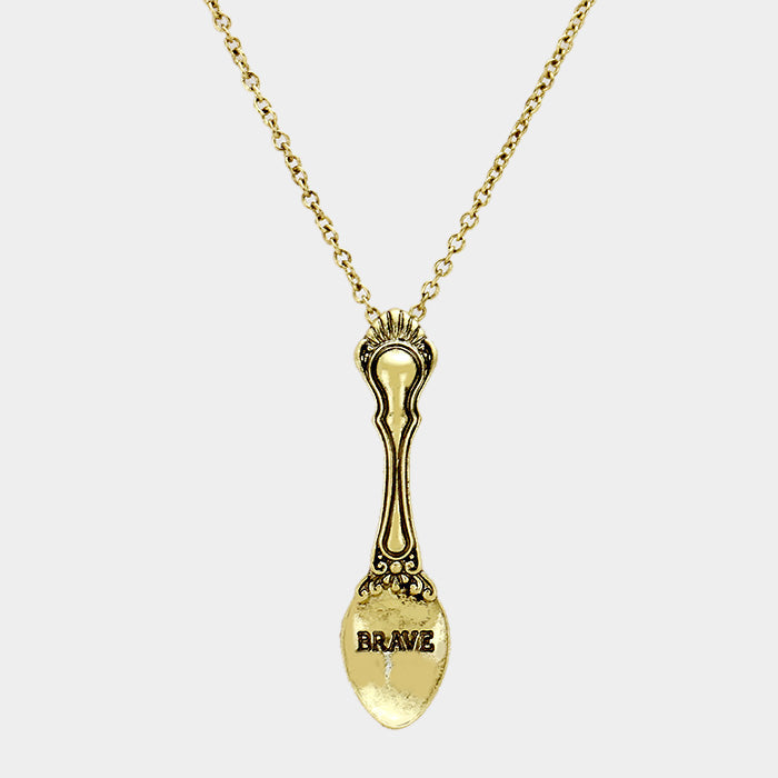 Madeline Love Gold Burnished BRAVE _ Classic Pattern Spoon Pendant Necklace - Necklaces