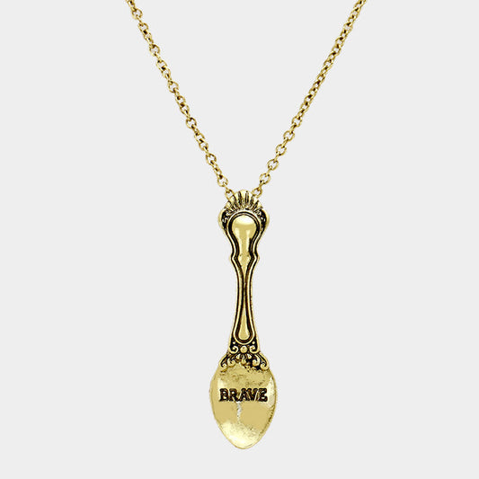 Madeline Love Gold Burnished BRAVE _ Classic Pattern Spoon Pendant Necklace - Necklaces